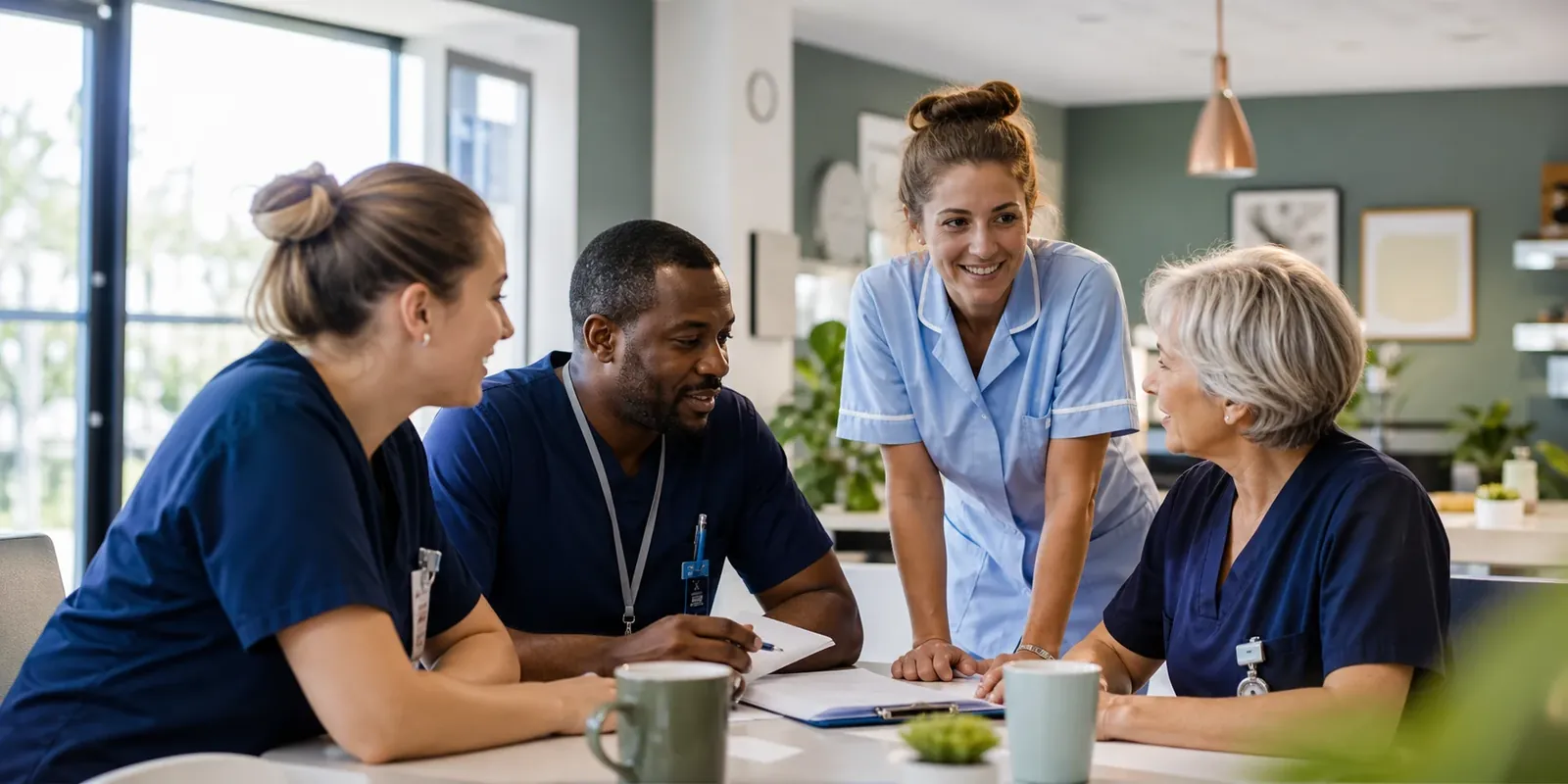 Care professionals working together around a table