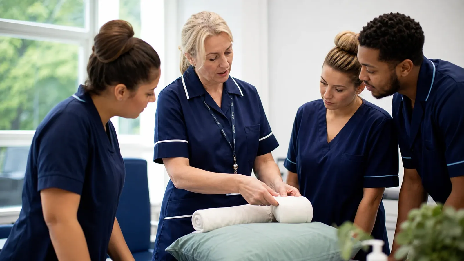 Care professionals completing practical training together